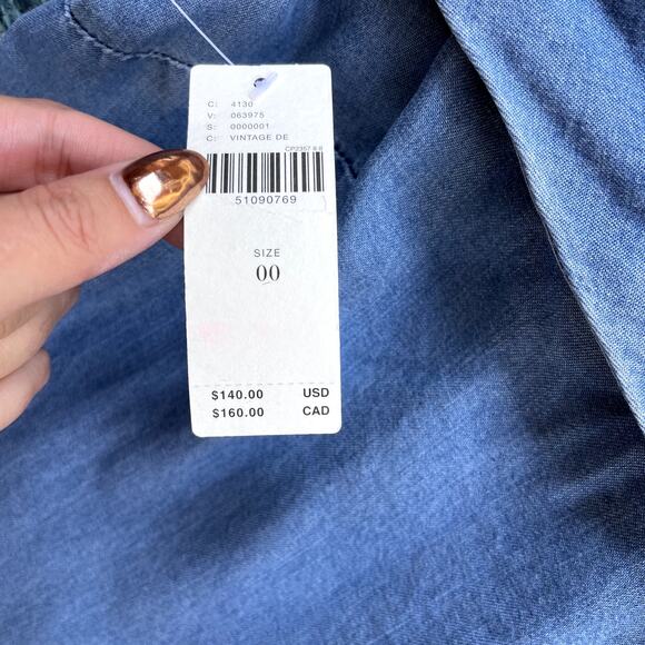 Anthropologie Blue Chambray‎ Off Shoulder Mini Dress - Size 00 - Picture 5 of 8